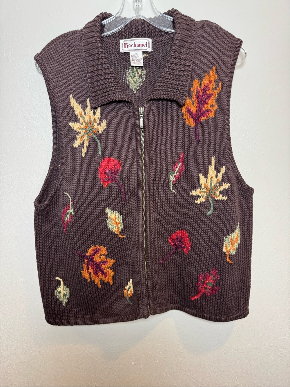 Vintage 90’s Autumn Bechamel Seasonal Zip-Up Knit Sweater Vest Fall Leaves